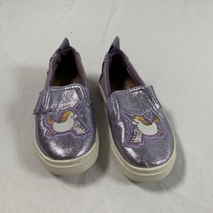TOMS Toddler Girls Size 7 Sparkly Purple Unicorn Slip-On Shoes Hook & Loop Close